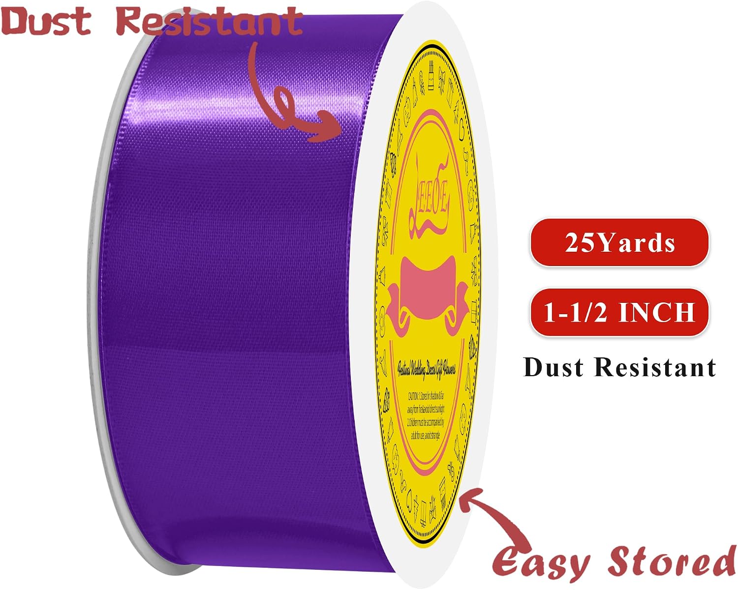 Double Face Purple Satin Ribbon 1-1/2 inch X 25 Yards Polyester Purple Ribbon for Gift Wrapping Very Suitable for Weddings Party Hair Bow Invitation Decorations and More