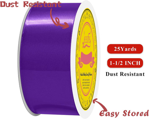 Double Face Purple Satin Ribbon 1-1/2 inch X 25 Yards Polyester Purple Ribbon for Gift Wrapping Very Suitable for Weddings Party Hair Bow Invitation Decorations and More