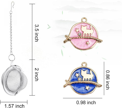 2Pcs Tea Infuser, 2.1 inch Tea Ball with Planet Cat Pendant,Tea Strainer