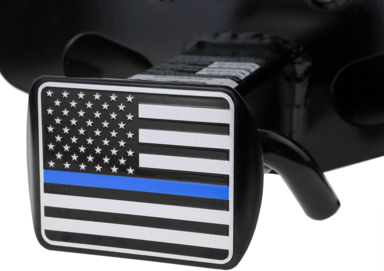 USA American Flag Metal Hitch Cover (Fits 2" Receivers, Black & Chrome with Thin Blue line)