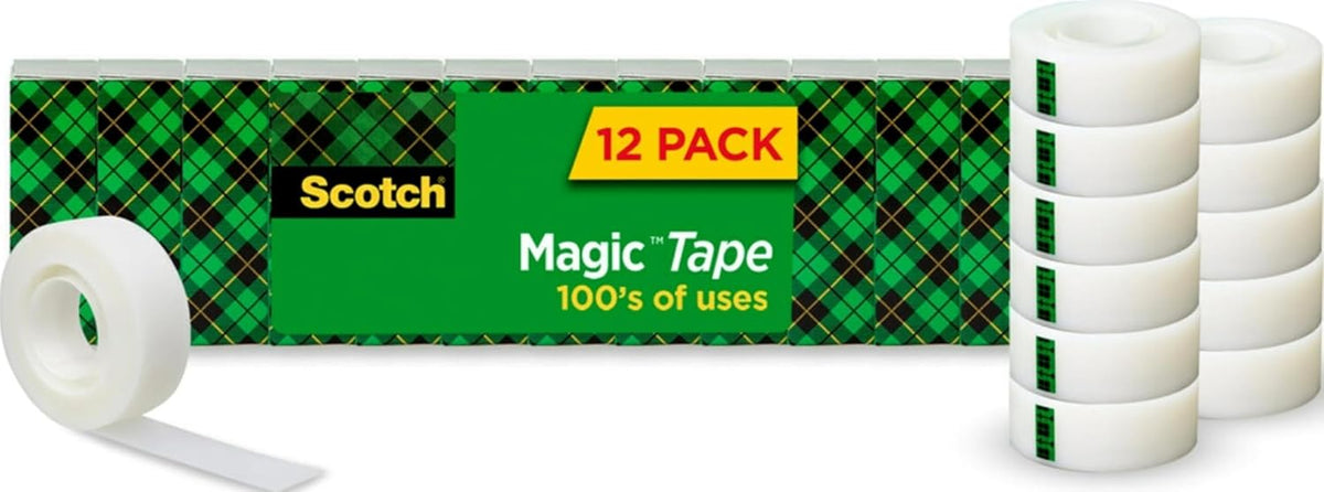 Scotch Magic Tape, Invisible, 12 Rolls