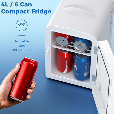 Antarctic Star Compact Refrigerator, Portable Mini Fridge, Skin Care 4L Capacity/6 Cans, for Bedroom, Car, Office & Dorm, Small Cooler for Cosmetics, Beverage and Food, White
