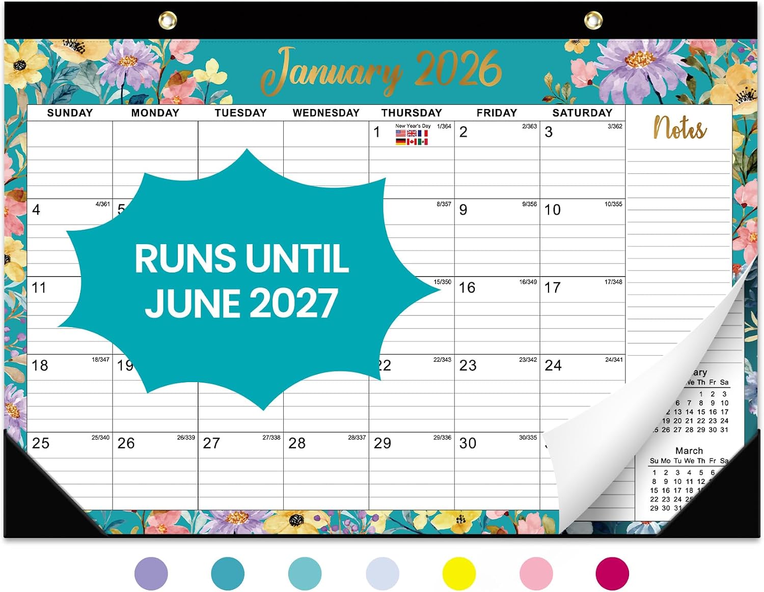 Taja Desk Calendar 2026-2027, Runs Until June 2027, 21-Month, 17" x 12"