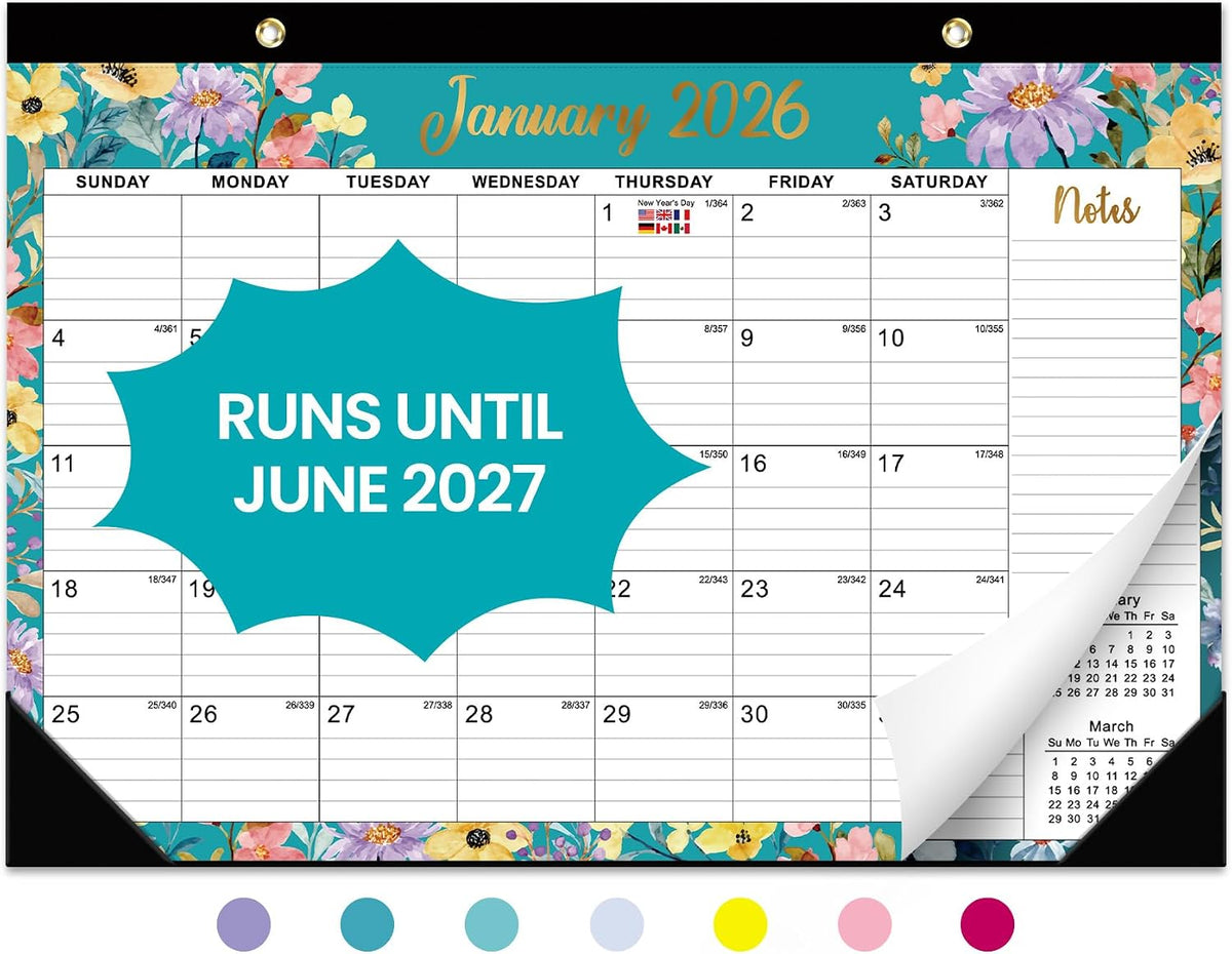 Taja Desk Calendar 2026-2027, Runs Until June 2027, 21-Month, 17" x 12"