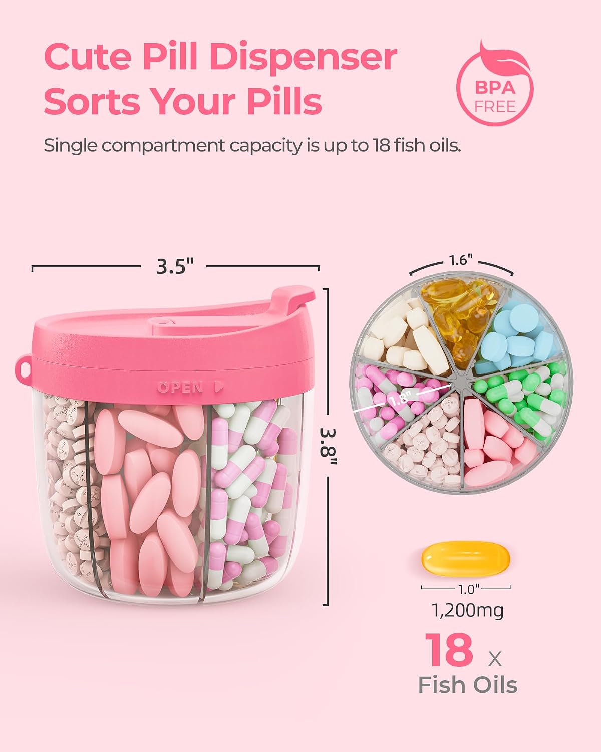 AMOOS Cute Pill Dispenser with Anti-Mix Design, 7-Slot, BPA-Free, Patented