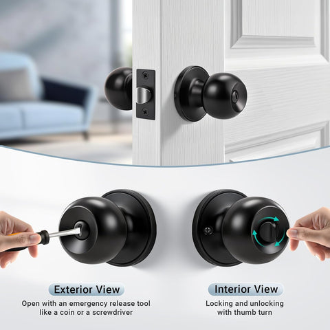 KNOBWELL 10 Pack Matte Black Privacy Door Knob, Interior Bedroom Bathroom Door Knobs with Lock