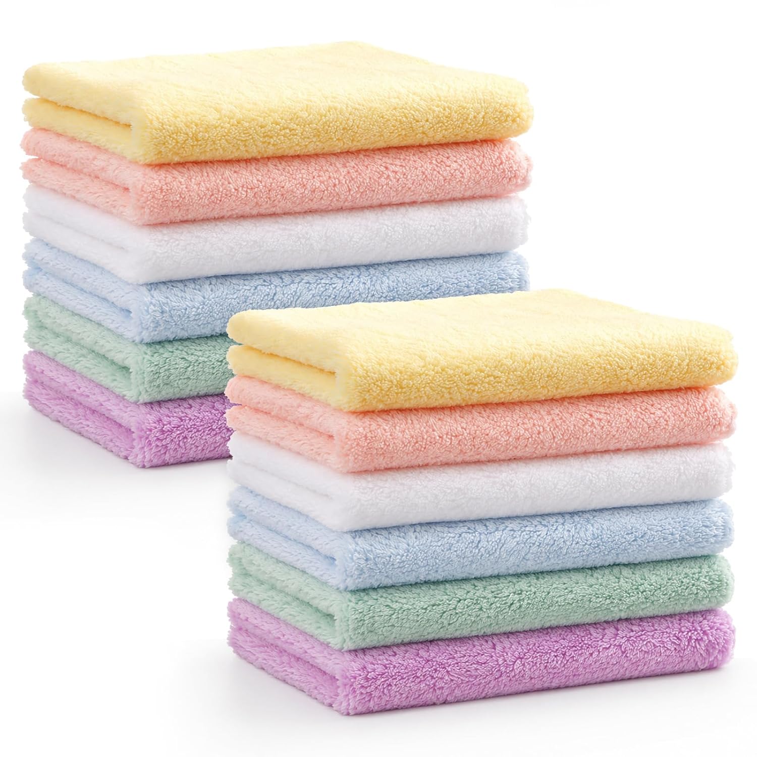 HOMEXCEL Baby Washcloths 12 Pack Microfiber Coral Fleece 11.5 x 11.5 Inch