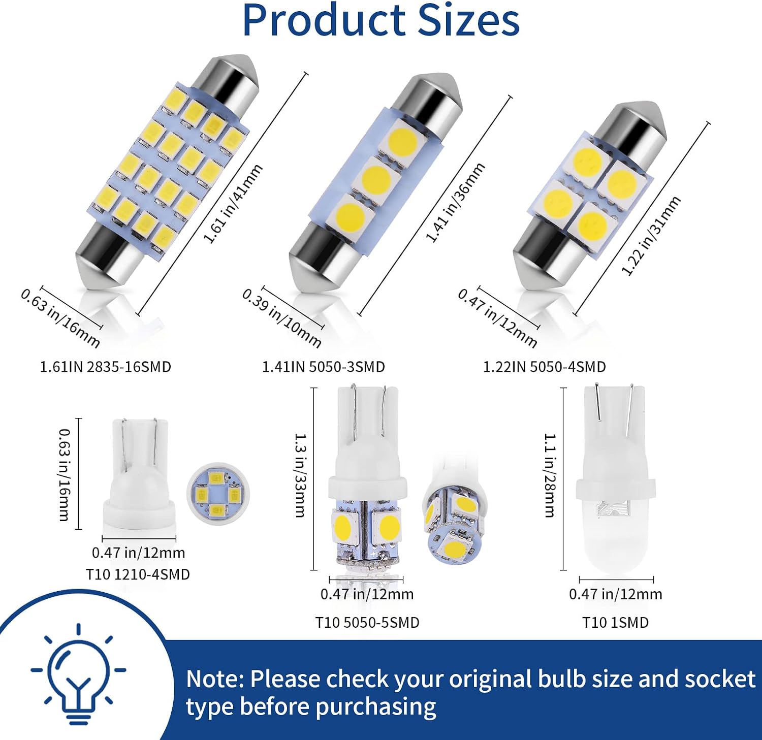 Zakolak 42 Pieces Interior Car Lights, Super Bright White Dome Map Tail Cab Lights Bulb Kit Set , DE3175 T10 31mm 41mm 194 LED Bulb for Your Trucks Width Lamp(White)