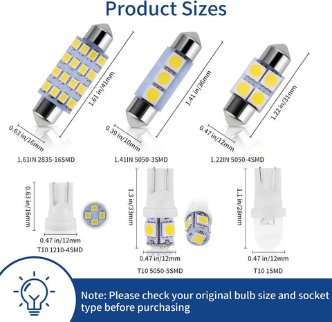 Zakolak 42 Pieces Interior Car Lights, Super Bright White Dome Map Tail Cab Lights Bulb Kit Set , DE3175 T10 31mm 41mm 194 LED Bulb for Your Trucks Width Lamp(White)