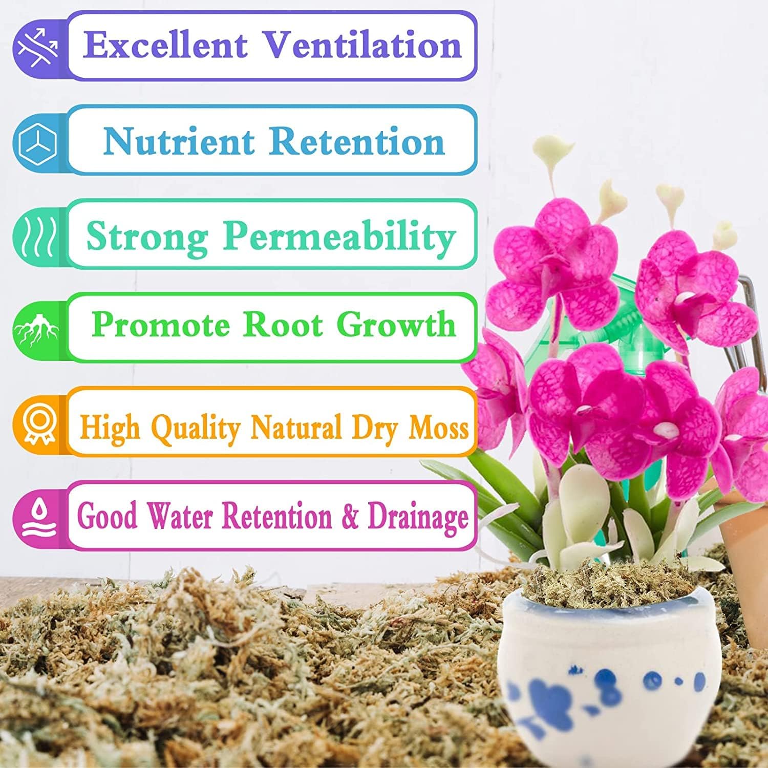 Legigo 5.3OZ Sphagnum Moss for Plants - 6QT Natural Long Fibers Orchid Moss