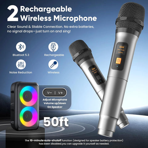 Karaoke Machine, Bluetooth Speaker with 2 Wireless Microphones Adults Kids