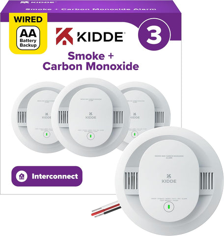 Kidde Smoke & CO Detector, Hardwired & AA Battery Backup, 30CUAR, 3 Pack