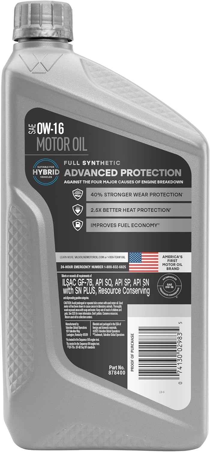 Valvoline Advanced Full Synthetic SAE 0W-16 Motor Oil 1 QT
