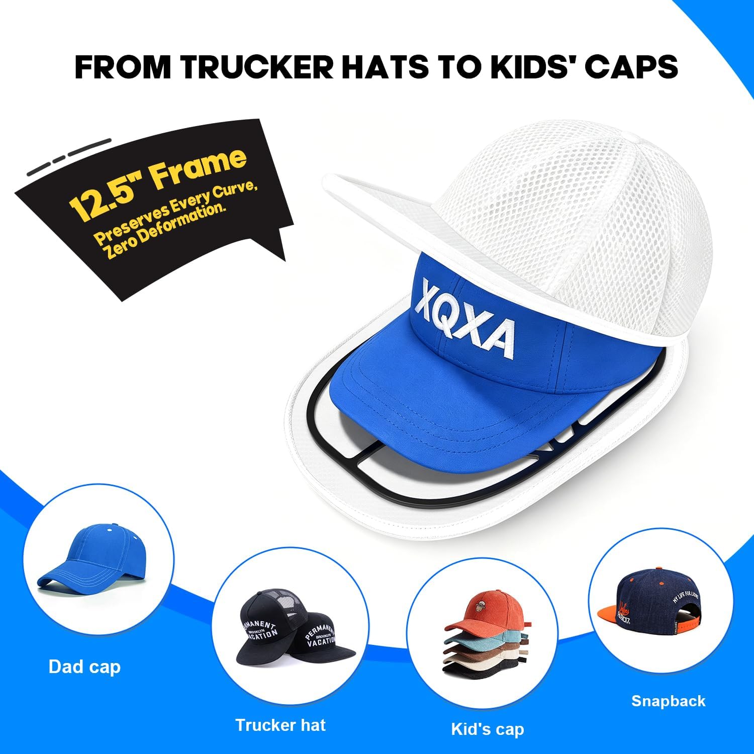 XQXA Hat Washer Cage with Mesh Bag for Baseball Cap Cleaning, 1-Pack White