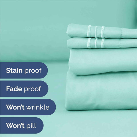 King Size 4 Piece Sheet Set - Comfy Breathable & Cooling Sheets - Spa Blue