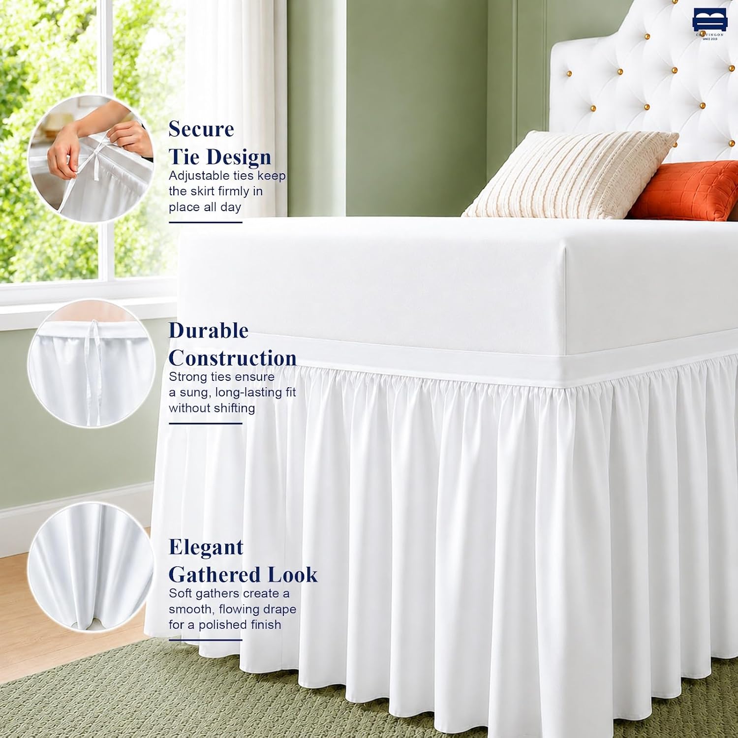 Cottingon Dorm Room Bed Skirt, 100% Microfiber, White, Twin XL-30 Drop