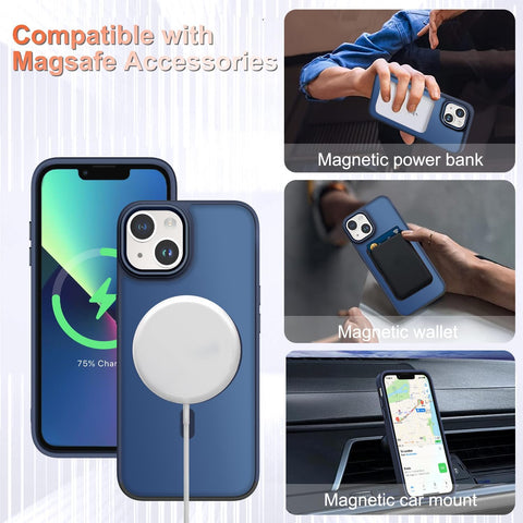 YENAPOON for iPhone 14 Case, iPhone 13 Case, Matte Magnetic Case, Navy Blue