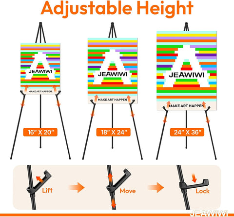 JEAWIWI 8 Pcs Lightweight Easel Stand, 66 Inch, Black, with Carry Bags