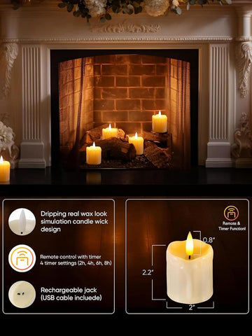 2"x 2" Rechargeable Flameless Votive Candles with Remote Timer, 6 Pack