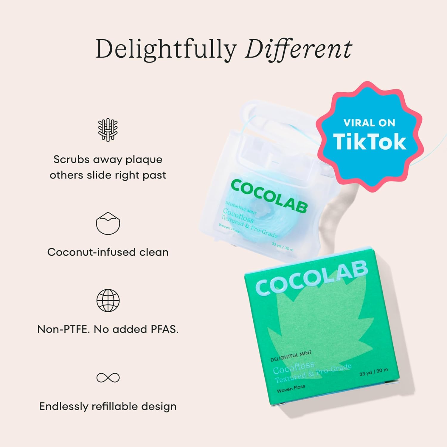 Cocofloss Expanding Woven Dental Floss by COCOLAB, Mint Scent, 1-Pack