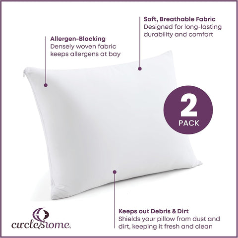 CirclesHome Pillow Protectors King Size Set of 2 with Zipper, 100% Cotton