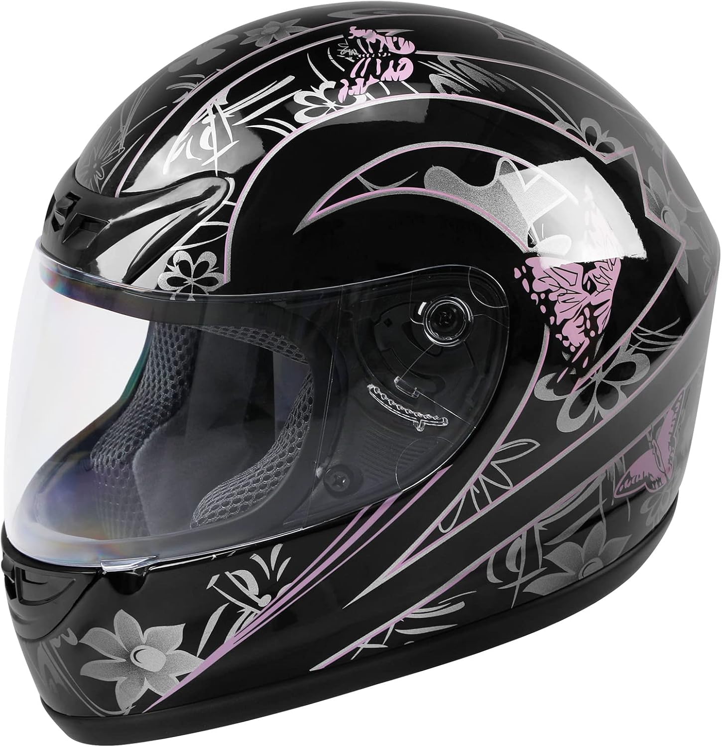 TCT-MOTORPARTS Black Butterfly Motorcycle Full Face Helmet DOT Approved