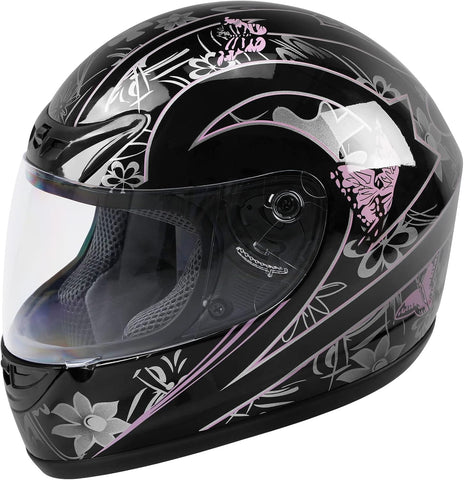 TCT-MOTORPARTS Black Butterfly Motorcycle Full Face Helmet DOT Approved
