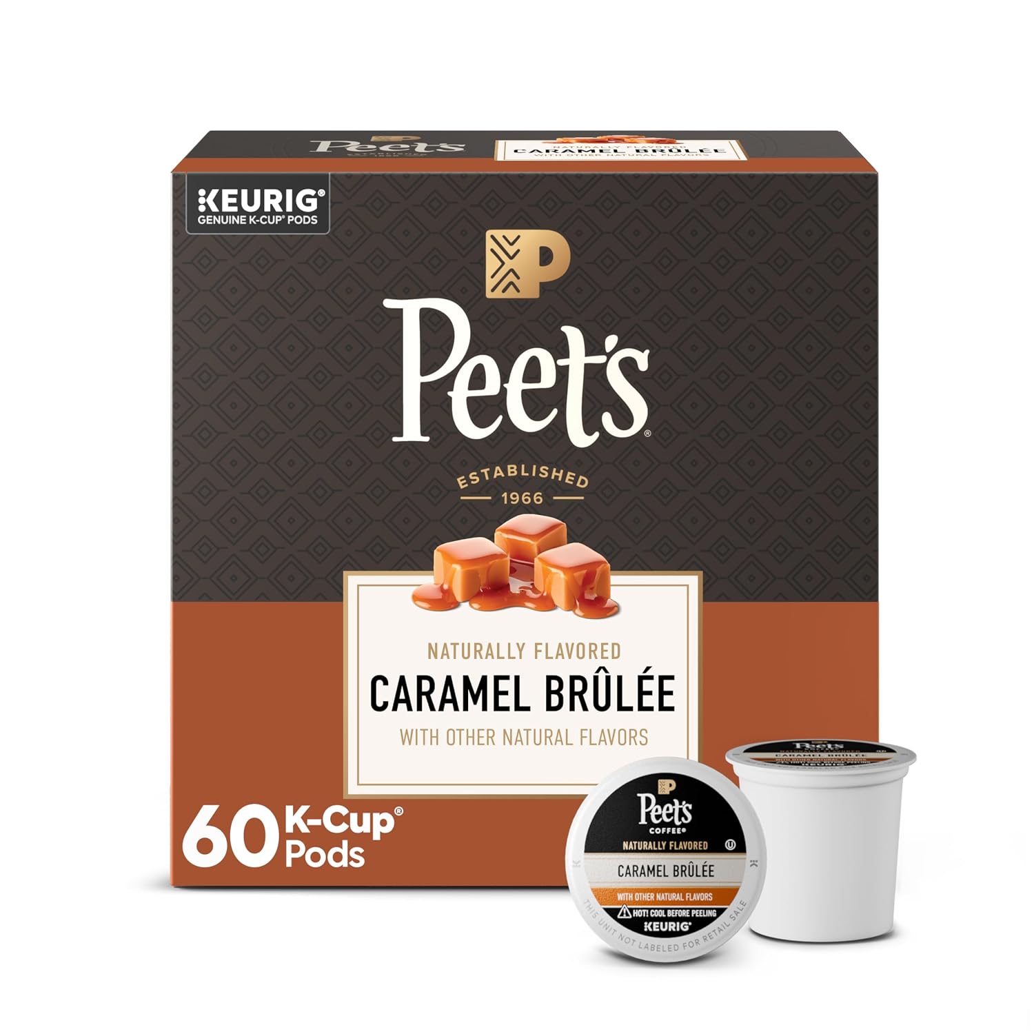 Peet's Coffee, Flavored Light Roast Keurig K-Cup Pods, Arabica Coffee, Natural Flavors - Caramel Brûlée 60 Count (6 Boxes of 10 K-Cup Pods)