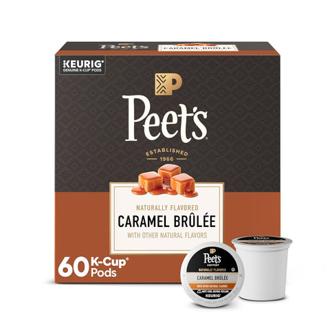 Peet's Coffee, Flavored Light Roast Keurig K-Cup Pods, Arabica Coffee, Natural Flavors - Caramel Brûlée 60 Count (6 Boxes of 10 K-Cup Pods)