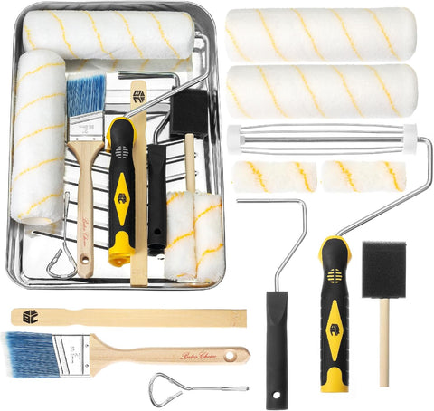 Bates- Paint Tray Set, Paint Roller Kit, 11 pcs, 9" & 4" Rollers, Small Roller, Trays & Covers for House Painting Supplies