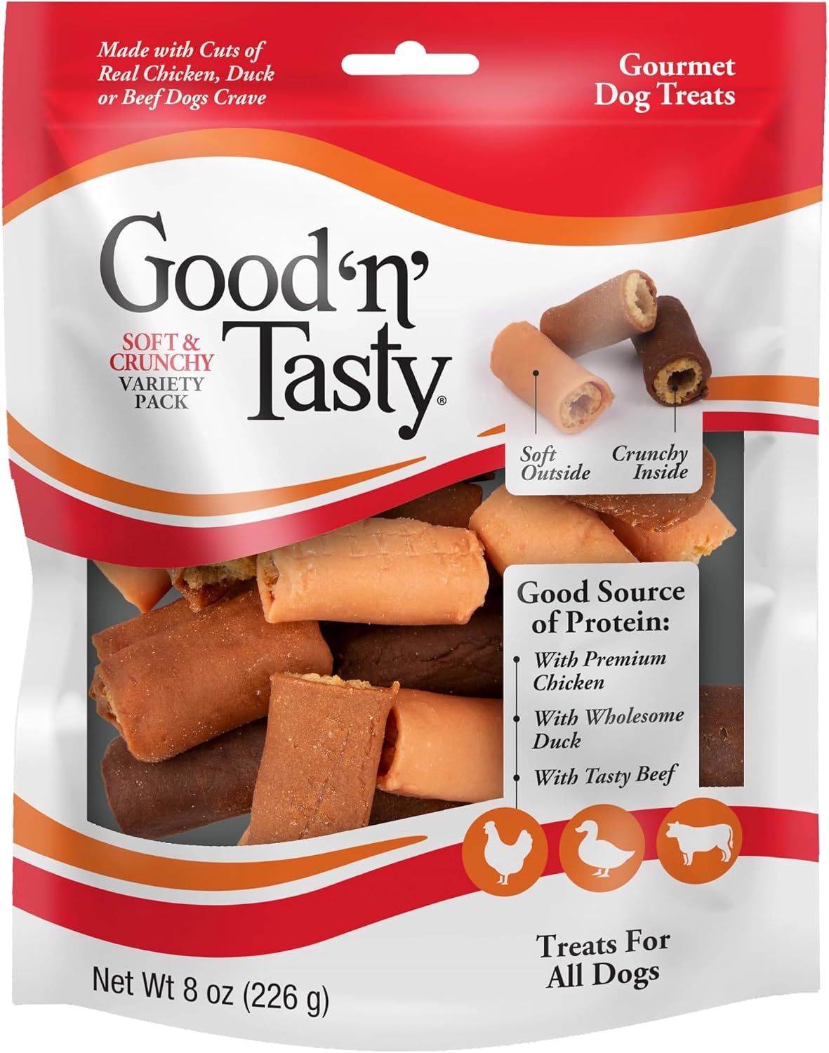 Good ‘N’ Tasty Soft & Crunchy Roll High Protein Dog Treat, 8 Ounce (Pack of 12)