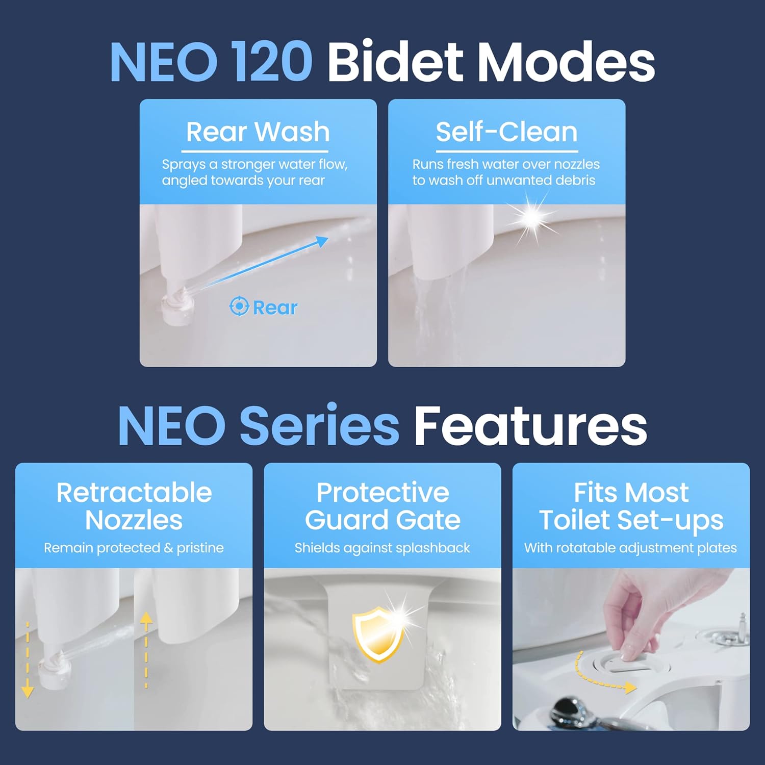 LUXE Bidet NEO 120 - Bidet Attachment for Toilet Seat, Blue