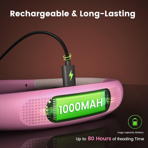 Glocusent Reading Light,Pink Neck Light,80-hr Rechargeable Book Light