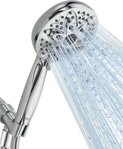 JDO High‑Pressure 6‑Setting Handheld Shower Head, 4.7 Inch Chrome Premium