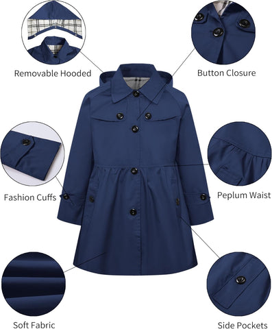 Betusline Kids Girl's Rain Jackets Waterproof Hooded Trench Coat Raincoats