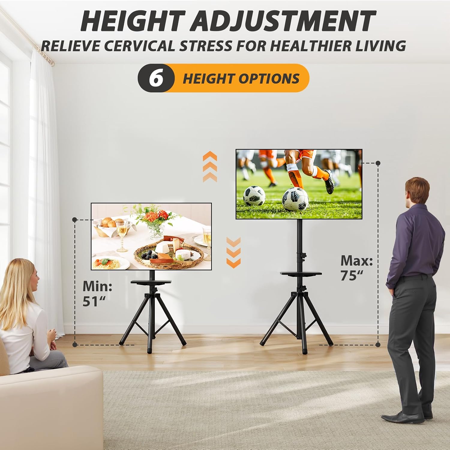 TVON TV Tripod Stand with Shelf for 23-80 inch TVs Holds up to 100lbs