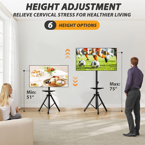 TVON TV Tripod Stand with Shelf for 23-80 inch TVs Holds up to 100lbs