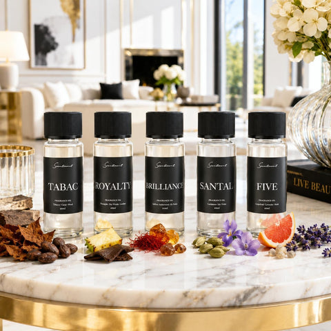 Scentiment Designer Diffuser Oils – Santal (Sandalwood), Tabac (Tobacco & Cacao), Brilliance (Saffron & Amber), Royalty (Pineapple & Leather), Five (Citrus & Musk) – 5 Pack, 0.68 fl oz (20 mL)