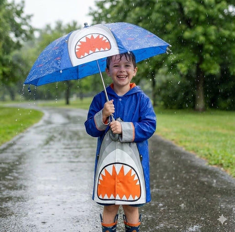 addie & tate Kids Umbrella for Girls and Boys & Rain Coats Set -Toddler Umbrellas Kids Raincoat Boys Girls Jacket
