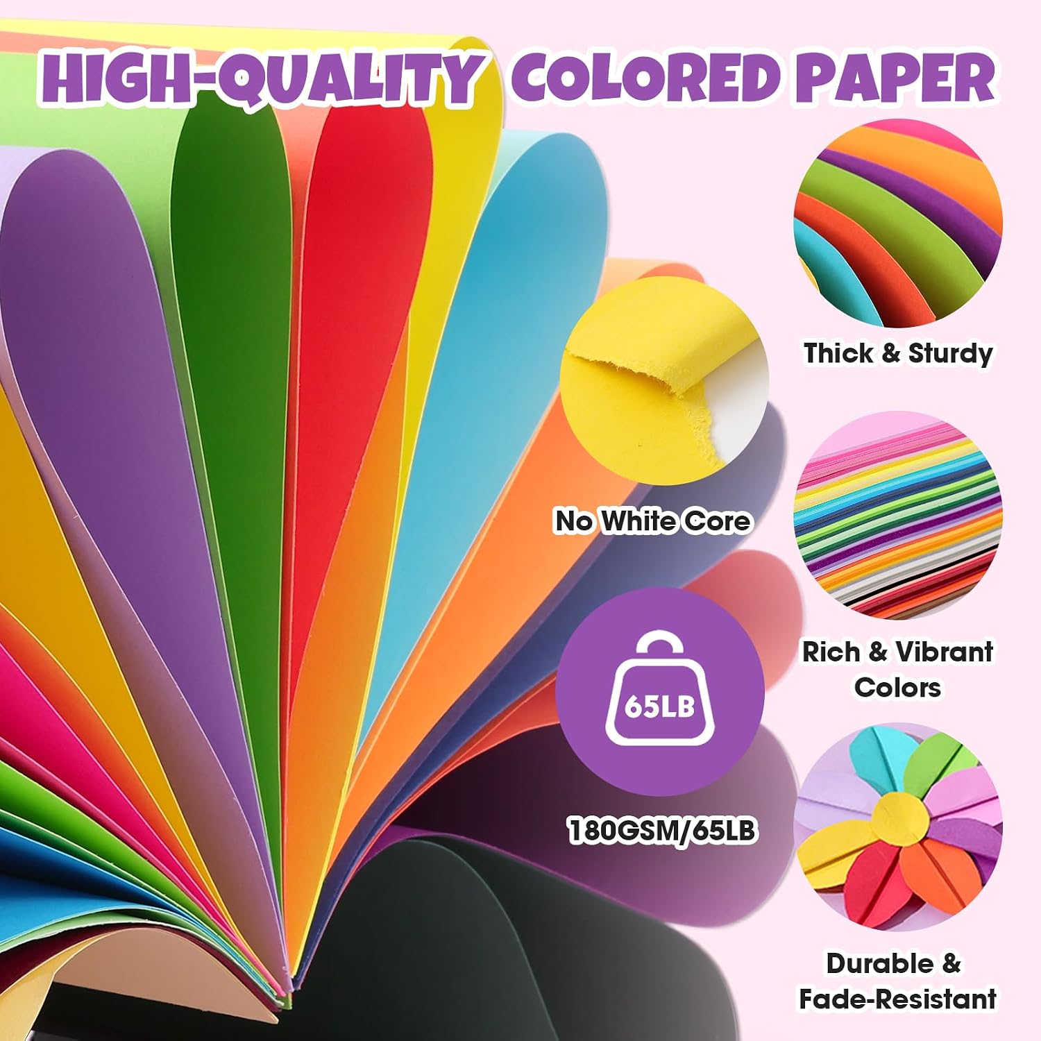 TUXIYA 500 Sheets 8.5" X 11" Colored Cardstock, 50 Colors Card Stock