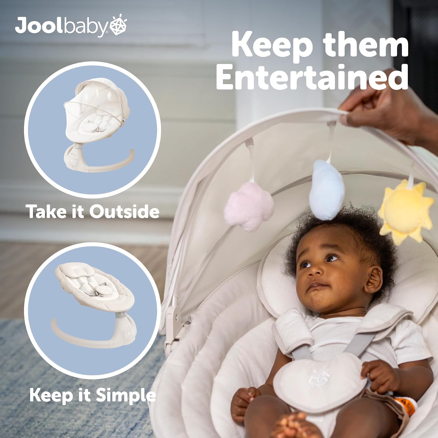 Jool Baby Nova Baby Swing for Infants – Bluetooth Music, Remote (Oatmeal)