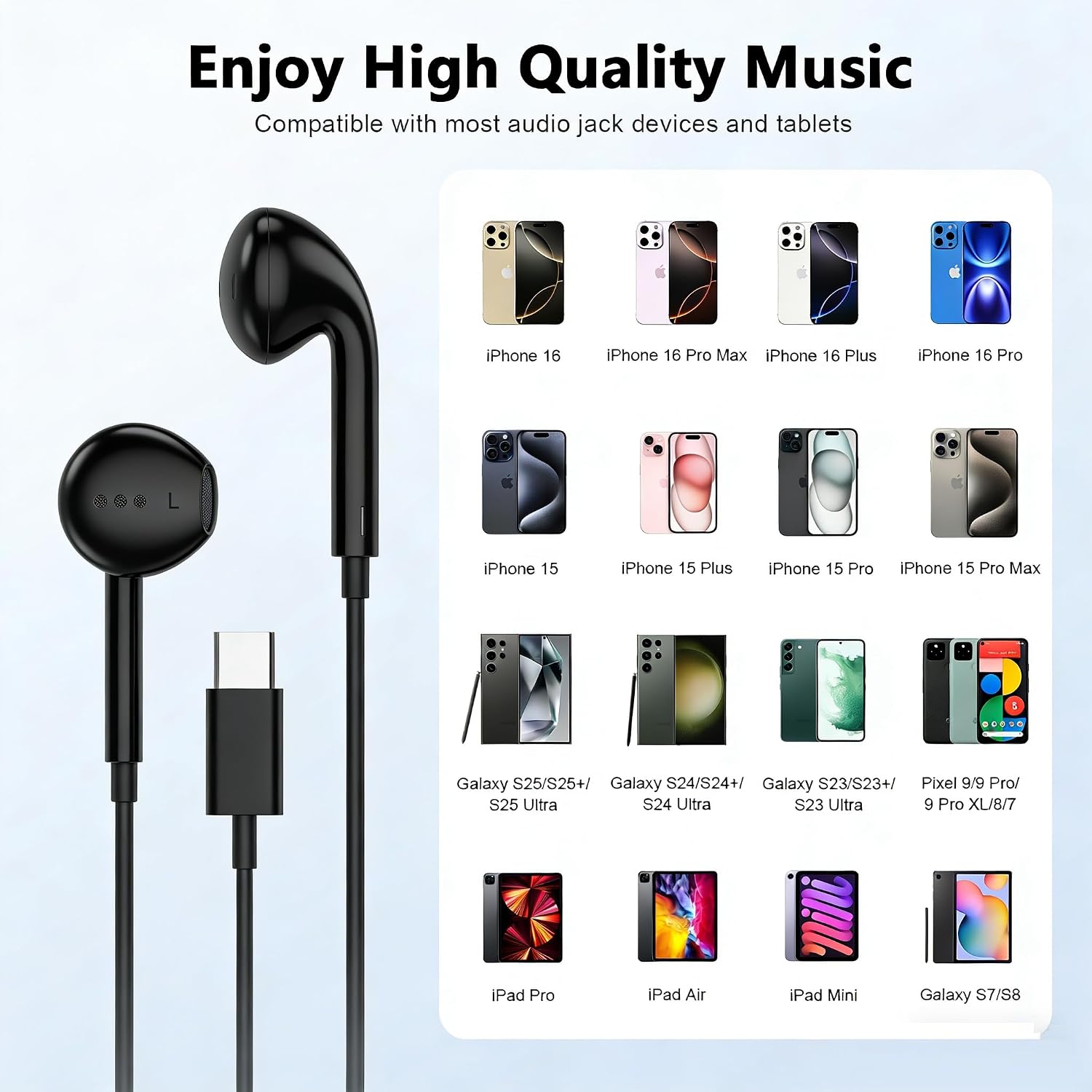 [Apple MFi Certified] USB C Headphones for iPhone 17 16 15 Pro Max 2 Pack