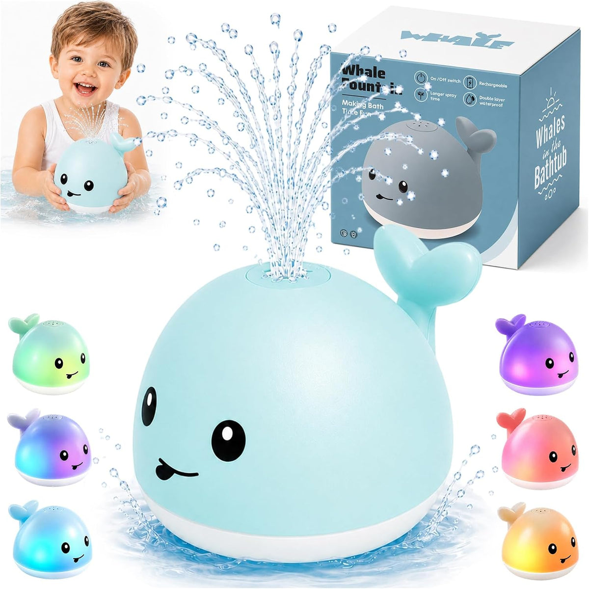 Gigilli Baby Bath Toys, Light Up Whale Bath Toy Sprinkler for Kids Boy Girl