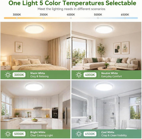 zemty 6Pack 12-Inch LED Flush Mount Ceiling Lights, 24W 3200Lumens 5 CCT Adjustable (3000K-6500K), Round Bright Light Fixture for Bedroom Kitchen Bathroom Hallway Closet(White)