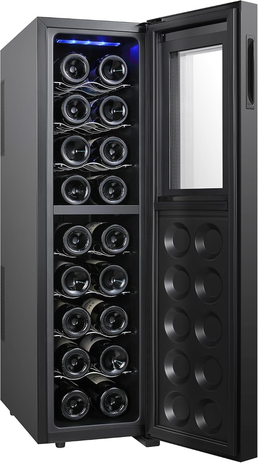 Koolatron 18 Bottle Wine Fridge – Wine Cooler with Glass Door, 1.9 cu. ft (53 L), Beverage Can Refrigerator, Digital Temperature Control/Dual Temperature Zone, Ideal for White, Red, Sparkling Wine