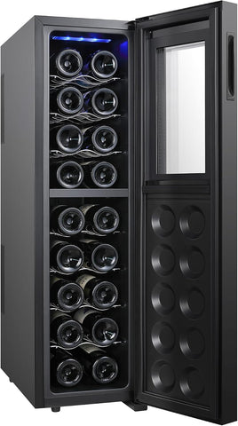 Koolatron 18 Bottle Wine Fridge – Wine Cooler with Glass Door, 1.9 cu. ft (53 L), Beverage Can Refrigerator, Digital Temperature Control/Dual Temperature Zone, Ideal for White, Red, Sparkling Wine