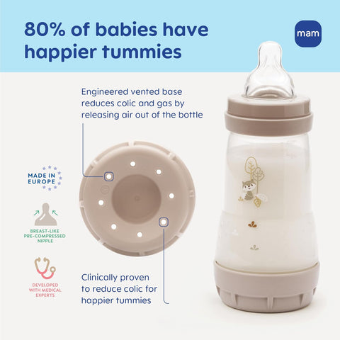 MAM 4.5oz Easy Start Anti-Colic+ Vented Baby Bottle, 0+ Months, 2 Pack, Boy