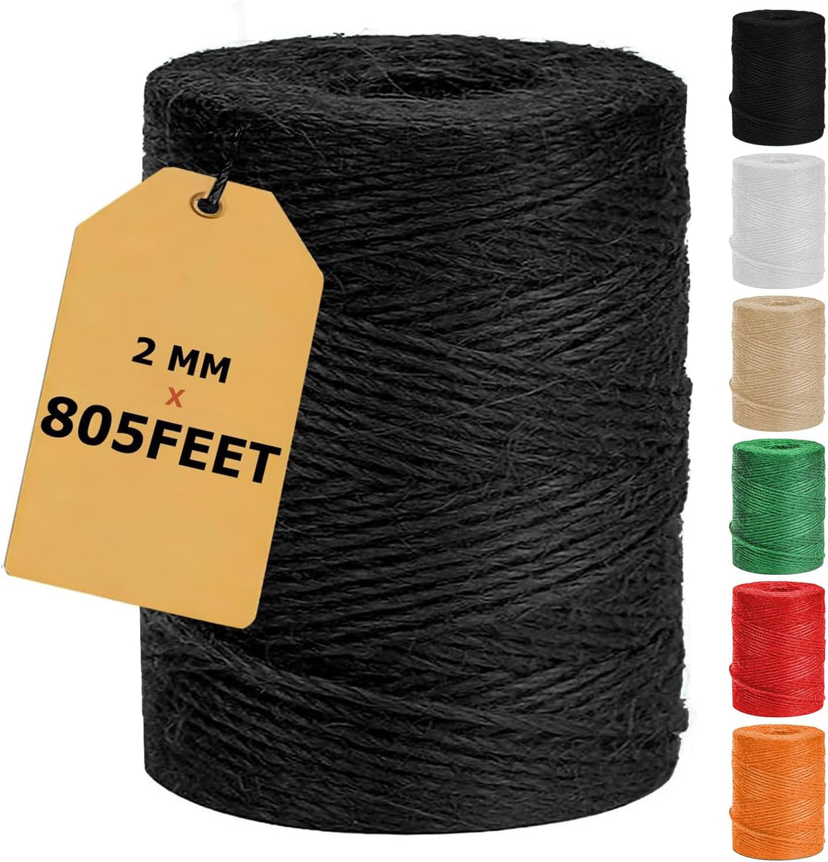 Vanhench Black Jute Twine String 805ft, Black Hemp Jute Rope Cord