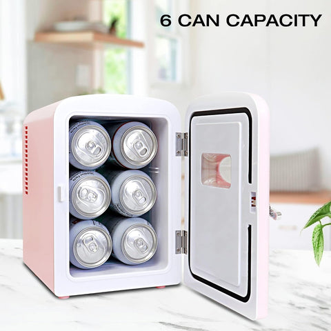 Koolatron Mini Fridge - 6 Can Refrigerator for Bedroom Office, Portable Table Top Beverage Cooler, 12V 110V Refrigerador For Drinks, Soda, Wine, Use In Car, Dorm, Outdoor, Patio