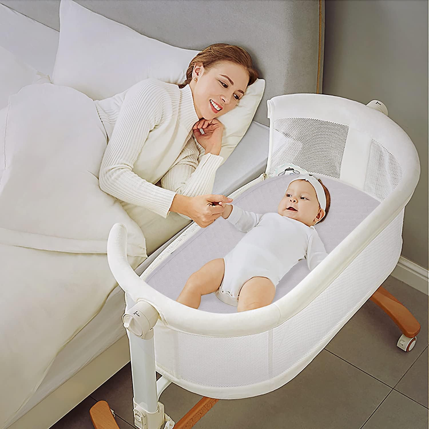 Baby Bassinet Mattress Compatible with Dream On Me/Fisher-Price Baby Bedside Sleeper, Breathable, Premium Foam, Oval Shaped with Removal Waterproof Cover,15" x 30" x 2''